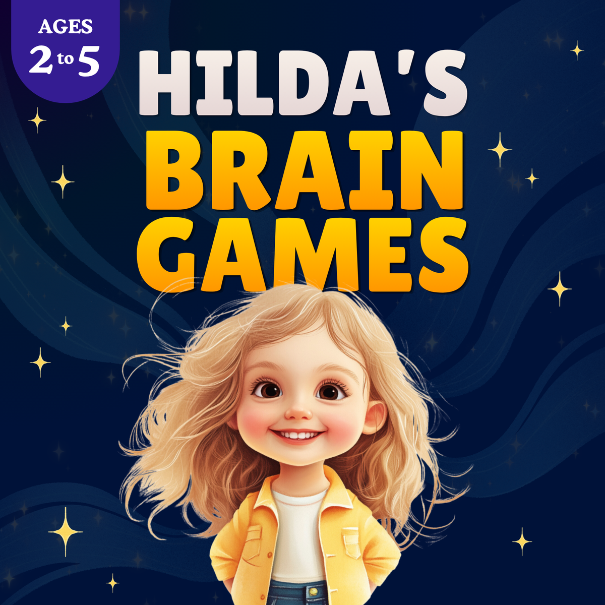Personalized Brain Games puzzle book cover for ages 2 to 5 with the child's name and illustration